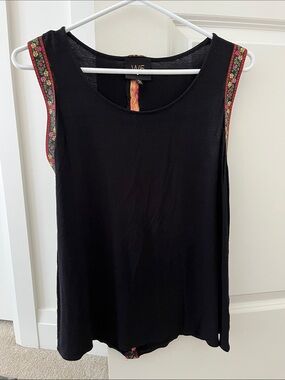 W5 Black Tank Top with Red and Green Floral Trim